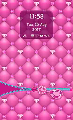 Pink Diamond Zipper Lock Screen for Girls 3
