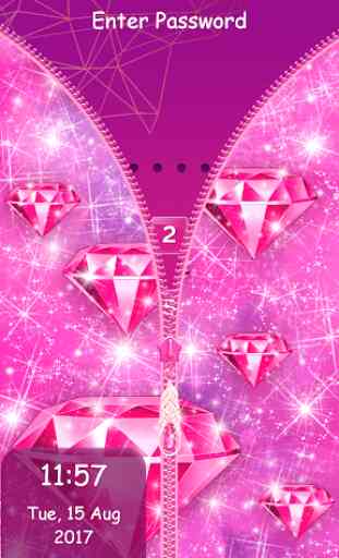 Pink Diamond Zipper Lock Screen for Girls 4