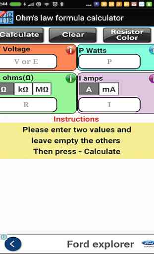 Ohm's law formula calculator 1
