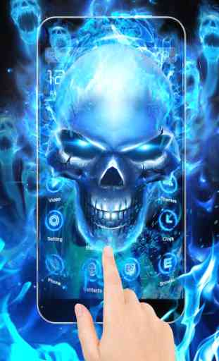 3D Blue Flaming Skull Theme Launcher 3