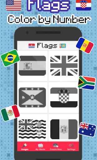 Flags pixel art - Color by Number Flags 1
