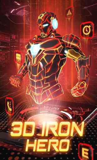 3D Red Neon Iron Robot Theme 3