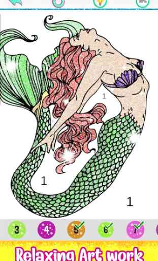 Mermaid Color by Number Book:Glitter+Crayon Paint 4