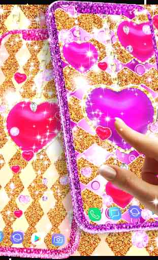 Golden luxury diamond hearts live wallpaper 1