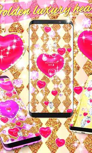 Golden luxury diamond hearts live wallpaper 2