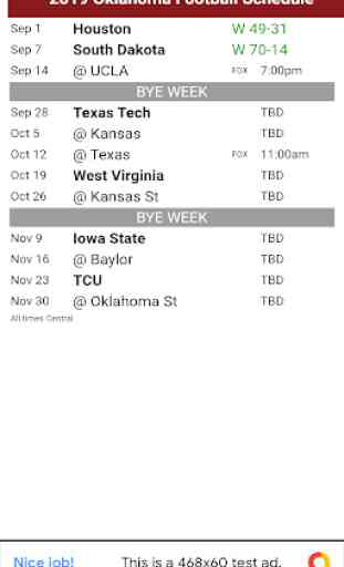 Oklahoma Football Schedule 1