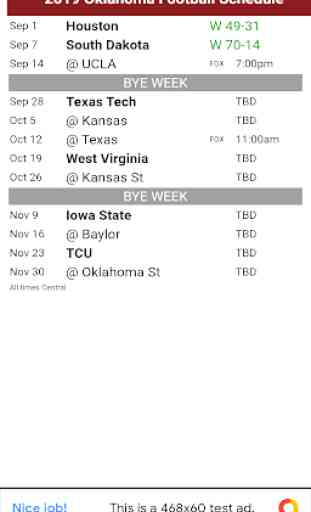 Oklahoma Football Schedule 2