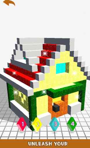 Glitter Voxel - 3D Color by Number, Sparkly Paint 3