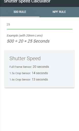 Shutter Speed Calculator 2