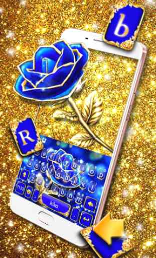 Gold Blue Rose Crystal Keyboard Theme 2