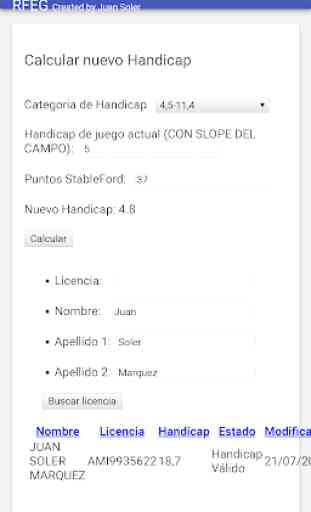 Calculadora Handicap Golf España 1
