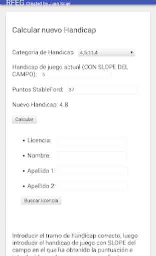 Calculadora Handicap Golf España 2