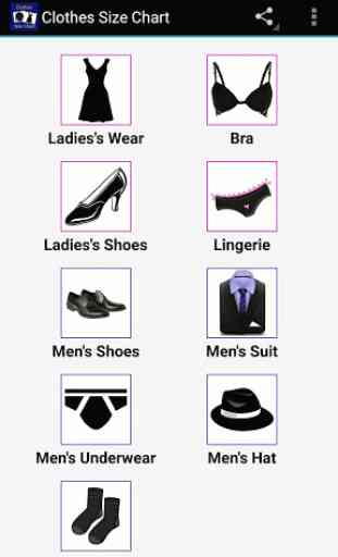 Clothes, Bra, Socks Size Chart 1