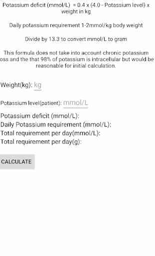 Hypokalemia potassium replacement calculator 1