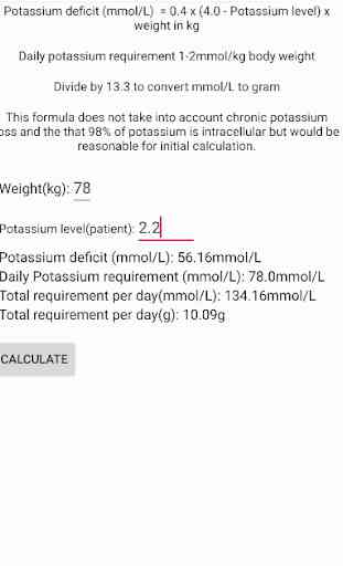 Hypokalemia potassium replacement calculator 3