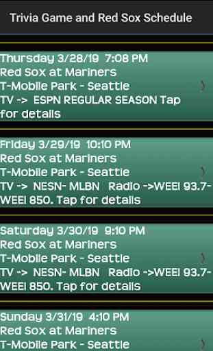 Schedule for Boston Red Sox fans and Trivia Game 3