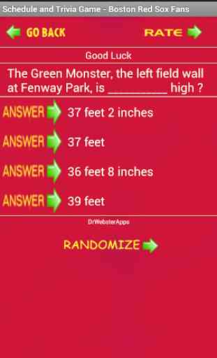 Schedule for Boston Red Sox fans and Trivia Game 4