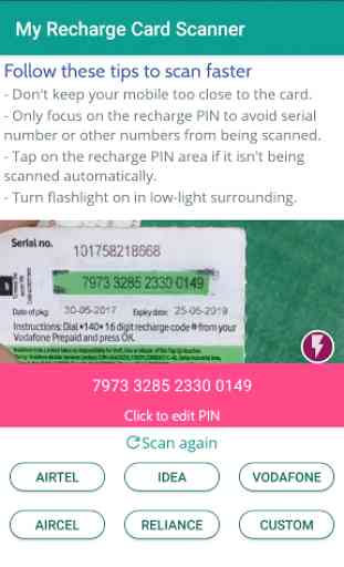 Airtel, Idea, Vodafone Recharge Card Scanner 1