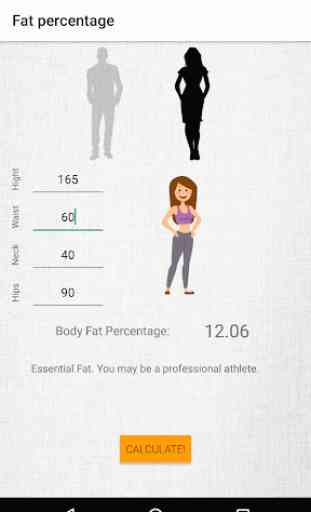 Calorie calculator, BMI, body fat percentage. 2