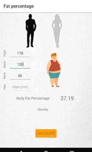 Calorie calculator, BMI, body fat percentage. 3