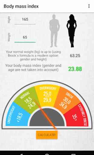 Calorie calculator, BMI, body fat percentage. 4