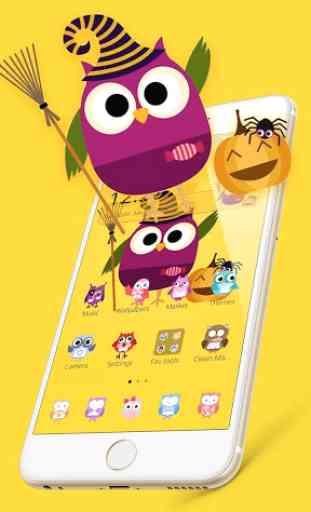 Cute Purple Owl Yellow Wallpaper Theme 2