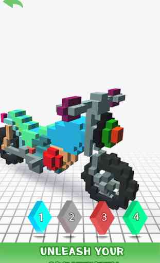 Bikes 3D Color by Number - Voxel Vehicles Coloring 3