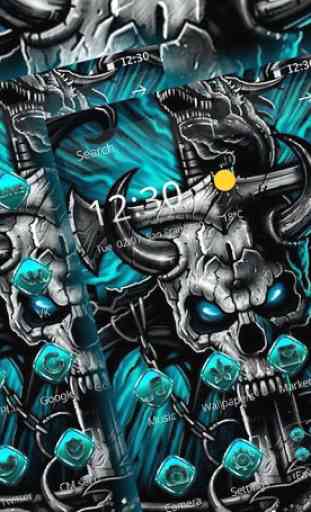 Blue Flaming Stone Skull Theme Tech Icon Pack 4