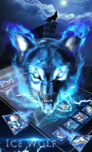 3D blue fire Ice wolf launcher theme 2