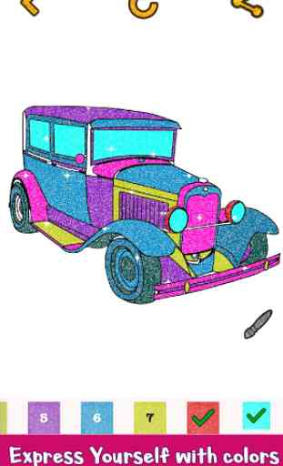 Vehicles Glitter Color by Number : Adult Coloring 3