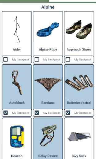 My Mountaineering Backpack app: checklist 3