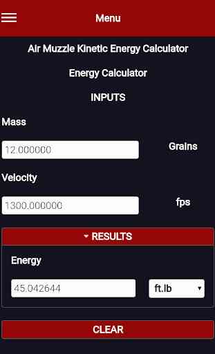 Air Muzzle Kinetic Energy Calculator 2