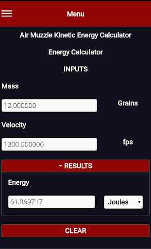 Air Muzzle Kinetic Energy Calculator 3