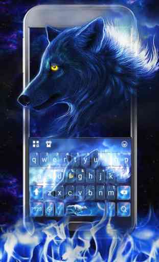 Blue Flaming Wolf Keyboard Theme 1