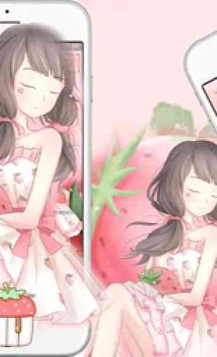 Pink Strawberry Girl Theme & Lock Screen 4