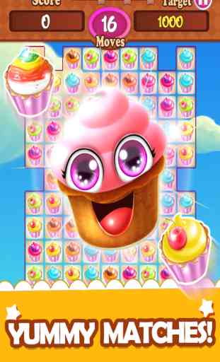 Cup-cake Mania Sweet candy Match 3 Maker Pop Game 1