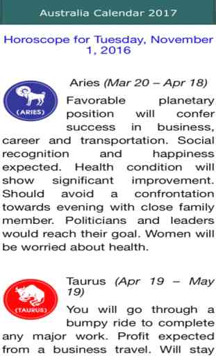 Australia Calendar 2017 with Horoscope 4