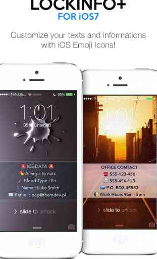 LockInfo+ for iOS7 - Custom Texts, ICE and Contact Details on LockScreen Wallpaper 2