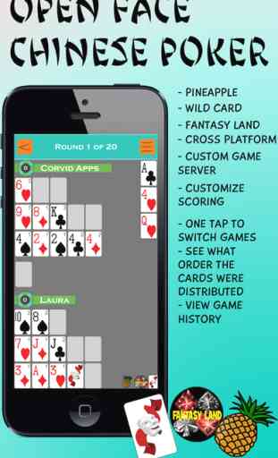 Open Face Chinese Poker with Pineapple and Wild Cards by Corvid Apps 1