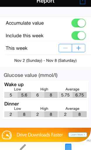 Blood Sugar - Glucose log, report, reminder, weekly average, high / low at a glance 4